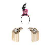 Agoky Circus Band Drum Major Hat Headband And Shoulder Epaulett For Ringmaster Orchestra Costume Gold Rose Red One Size