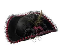 Agoky Distressed Tricorn Pirate Hat Colonial Feather Hat For Women Men Masquerade Costume Accessory Type A Red Edge One Size