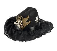 Agoky Distressed Tricorn Pirate Hat Colonial Feather Hat For Women Men Masquerade Costume Accessory Type C Black One Size