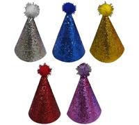 Agoky Dog Birthday Hat For Pets Party Decoration Shiny Cat Headband Hats With Pompom Ball For Wedding 5Pcs Small