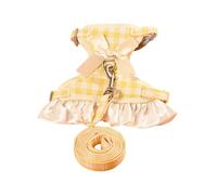 Agoky Dog Bowknot Harness And Leash Set For Small Girl Dogs Dog Cat Dress Cute Puppy Outfits Pet Clothes Yellow S