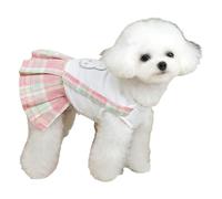 Agoky Dog Dresses Cute Summer Pet Clothes Rabbit Embroidery Puppy Skirt Plaid Pleated Dogs Birthday Apparels Pink S