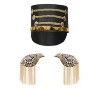Agoky Drum Band Hat Majorette Toy Soldier Hat With Tassel Epaulet For Stage Performance Dress Up Black 2 One Size
