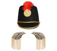 Agoky Drum Band Hat Majorette Toy Soldier Hat With Tassel Epaulet For Stage Performance Dress Up Black 1 One Size