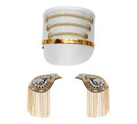Agoky Drum Band Hat Majorette Toy Soldier Hat With Tassel Epaulet For Stage Performance Dress Up White 2 One Size