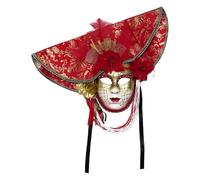 Agoky Exaggerated Venetian Masquerade Mask Glitter Full Face Feather Mask For Mardi Gras Themed Party Red One Size