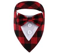 Agoky Festive Dog Tuxedo Collar Bow Tie Triangle Bandana With Adjustable Strap For Christmas Birthday Wedding For All Dogs Cats Plaid S