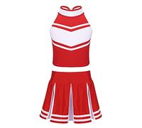 Agoky Girls Cheerleading Dresses Cheer Leader Fancy Party Dress Up Straps Top with Pleated Mini Skirt Outfit Set Red&White B 11-12 Years