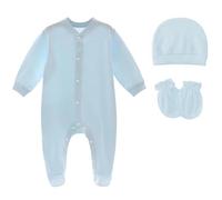 Agoky Girls Newborn Baby Boys Infant Baby Coming Home Outfit Baby Bodysuits with Cap and Mittens Light Blue 0-3 Months