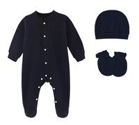 Agoky Girls Newborn Baby Boys Infant Baby Coming Home Outfit Baby Bodysuits with Cap and Mittens Navy Blue 0-3 Months
