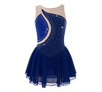 Agoky Girls Shiny Mesh Splice Long Sleeves Mock Neck Cutouts Back Ballet Leotard Dress for Figure Ice Skating Dancing Dark Bluey 6 Years