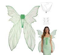 Agoky Glitter Mermaid Wings With Rhinestone Head Chain & Face Sticker For Midsummer Party Dark Green One Size