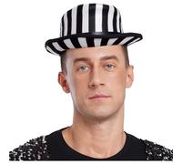 Agoky Halloween Top Hats Retro Disco Striped Clown Hats For Magician Circus Costume Party Black White Striped One Size
