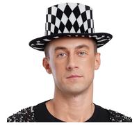 Agoky Halloween Top Hats Retro Disco Striped Clown Hats For Magician Circus Costume Party Black White Plaid One Size