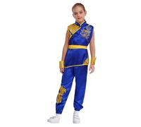 Agoky Kids Boys Girls Halloween Satin Kung Fu Suit Cosplay Costumes Martial Arts Performance Costumes Blue 13-14 Years