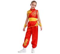 Agoky Kids Boys Girls Halloween Satin Kung Fu Suit Cosplay Costumes Martial Arts Performance Costumes Red 3-4 Years
