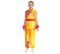 Agoky Kids Boys Girls Halloween Satin Kung Fu Suit Cosplay Costumes Martial Arts Performance Costumes Yellow 13-14 Years