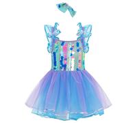 Agoky Kids Girls Ballet Dance Costume Sleeveless Shiny Sequins Dot Tutu Dress with Pantyhose for Party Stage Performance Blue 2-3 Years
