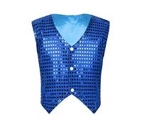Agoky Kids Girls Boys Shiny Sequins Sleeveless Jacket Waistcoat Vest Jazz Hip Hop Ballet Dance Performance Costume Blue 10-12 Years