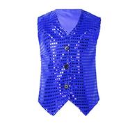 Agoky Kids Girls Boys Shiny Sequins Sleeveless Jacket Waistcoat Vest Jazz Hip Hop Ballet Dance Performance Costume Royal Blue A 18-24 Months