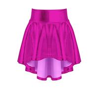 Agoky Kids Girls Shinny Metallic Flared Mini Skater Skirt High Waist Skort Skirt Ballet Dance Performance Costume Hot Pink 8 Years