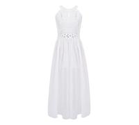 Agoky Kids Sleeveless Floral Lace Rhinestone Flower Girls Dress Chiffon Maxi Romper Dress Wedding Party Ball Gown White 15-16 Years
