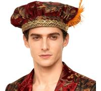 Agoky Medieval Tudor Flat Mob Cap With Feather Renaissance Fair Costume Accessories Red B One Size