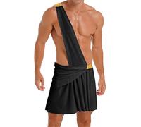 Agoky Mens Halloween Theme Party Role Play Costume One Shoulder Contrast Color Ruffle Skirt Black L