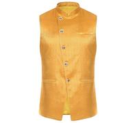 Agoky Men's Nehru Jacket Indian Traditional Vest Jacquard Waistcoat Festive Wedding Outfit Gold 3XL
