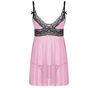 Agoky Mens Sissy Lingerie Mesh Sheer See Through Nightgown with G Strings Mini Chemise Short Nightwear Pink L
