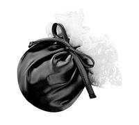 Agoky Men's Sissy Panties Thong Lace Trim Ruffles C String Drawstring Satin Bugle Pouch Mini Briefs Underwear Black One Size