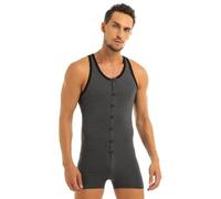 Agoky Men's Stretchy Wrestling Singlet One Piece Boxer Leotard Bodysuit Shorts Jumpsuit Pajamas Rompers Gray Large