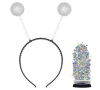 Agoky Space Alien Antenna Headband Glitter Ball Boppers Headband & Face Glitter Costume Accessories Silver One Size