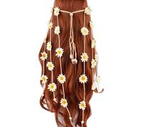 Agoky Sunflower Headband Flower Hippie Boho Hair Bands Tassel Floral Hair Hoop Women Crown Accessories Beige One Size