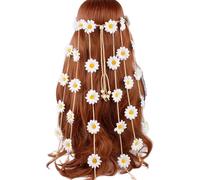 Agoky Sunflower Headband Flower Hippie Boho Hair Bands Tassel Floral Hair Hoop Women Crown Accessories White One Size