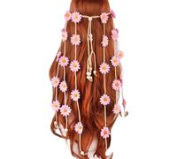 Agoky Sunflower Headband Flower Hippie Boho Hair Bands Tassel Floral Hair Hoop Women Crown Accessories Pink One Size
