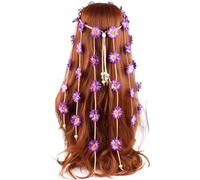 Agoky Sunflower Headband Flower Hippie Boho Hair Bands Tassel Floral Hair Hoop Women Crown Accessories Purple One Size
