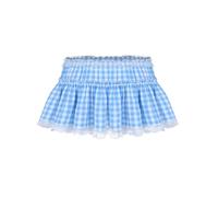 Agoky Unisex Adult Sissy Lace Hem Plaid Skirt Gingham Pleated A-line Micro Mini Skirt Cross Dresser Outfits Light Blue X-Large