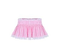 Agoky Unisex Adult Sissy Lace Hem Plaid Skirt Gingham Pleated A-line Micro Mini Skirt Cross Dresser Outfits Pink Small