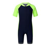 Agoky Unisex Boys Girls Short Sleeves Zippered Swimming Costume Swimsuit Rash Guard UPF 50+ Navy Blue&Fluorescen A 12-14 Years