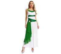 Agoky Women's Ancient Greece Toga Gown Greek Rome Princess Dress Halloween Party Fancy Dress Up White Green L