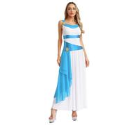Agoky Women's Ancient Greece Toga Gown Greek Rome Princess Dress Halloween Party Fancy Dress Up White Blue 3XL