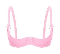Agoky Women's Sexy 1/4 Cup Lace Bra Padded Unlined Underwire Push Up Balconette Every Day Bra Pink M