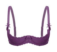 Agoky Women's Sexy 1/4 Cup Lace Bra Padded Unlined Underwire Push Up Balconette Every Day Bra Purple M