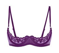 Agoky Women's Sexy 1/4 Cup Lace Bra Padded Unlined Underwire Push Up Balconette Every Day Bra Purple A M