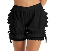 Agoky Women's Victorian Pumpkin Maid Bloomers Lace Ruffles Shorts Pantaloons Panty Black XXL