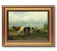 AGOLINE Small Gold Vintage Framed Wall Art,Cattle and Farm Boy,8x10 IN | Vintage Village Framed Pictures for Living Room,Classic Countryside Wall Art Prints,Cottage Decor