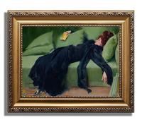 AGOLINE Vintage Gold Framed Wall Art- Decadent Young Woman After The Dance Retro Canvas Wall Art for Living Room Bedroom and Kitchen,Vintage Home Decor,9"x12"