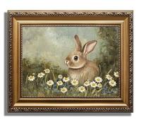 AGOLINE Vintage Gold Framed Wall Art- Rabbit in the Countryside Bush Animal Retro Canvas Wall Art for Living Room Bedroom and Kitchen,Vintage Home Decor,9"x12"