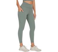 AGONVIN Women's Crossover Waist Yoga Leggings Soft High Stretch Sports Tights with Pocket Matcha Green M